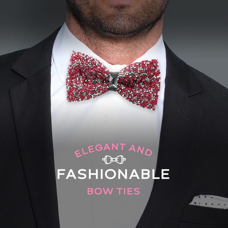 Man of Men Rhinestone Bow Ties for Men - Pre Tied Sequin Bowties with Adjustable Length - Huge Variety Colors Available (Jewels - Pink) - Image 3